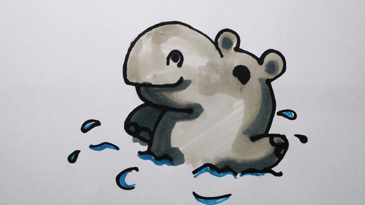 洗澡的河马怎样画?