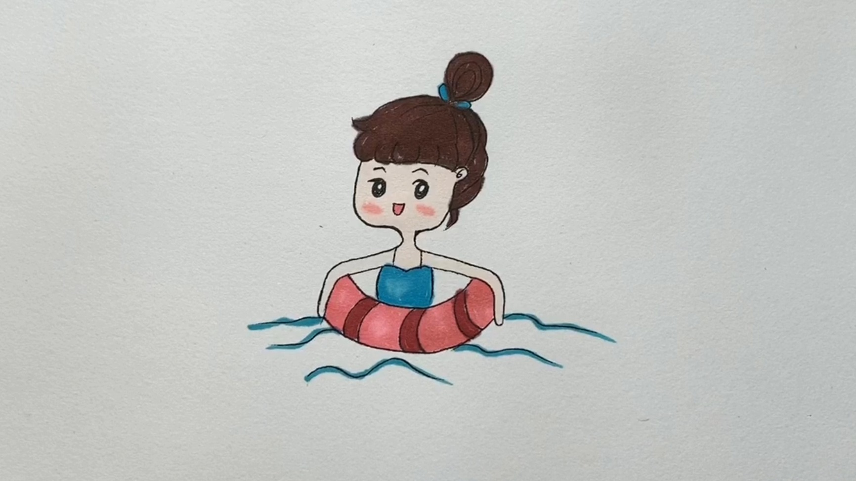 游泳简笔画可爱 女孩图片