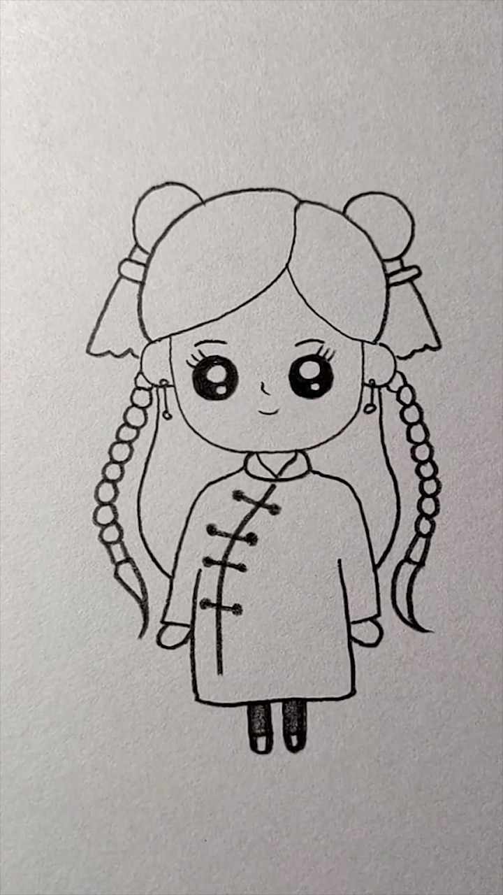 穿旗袍的小女孩简笔画图片