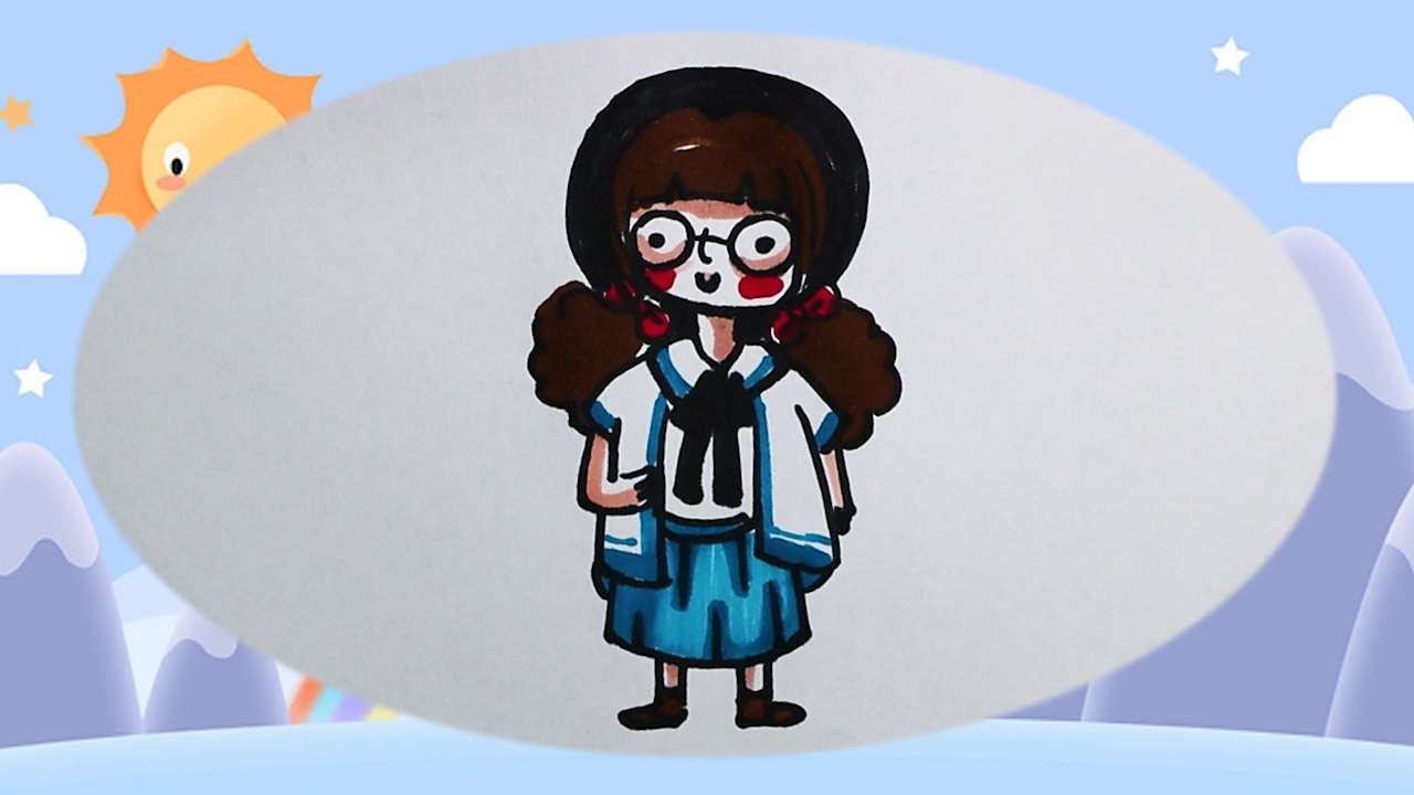 戴眼镜的小女孩怎样画?