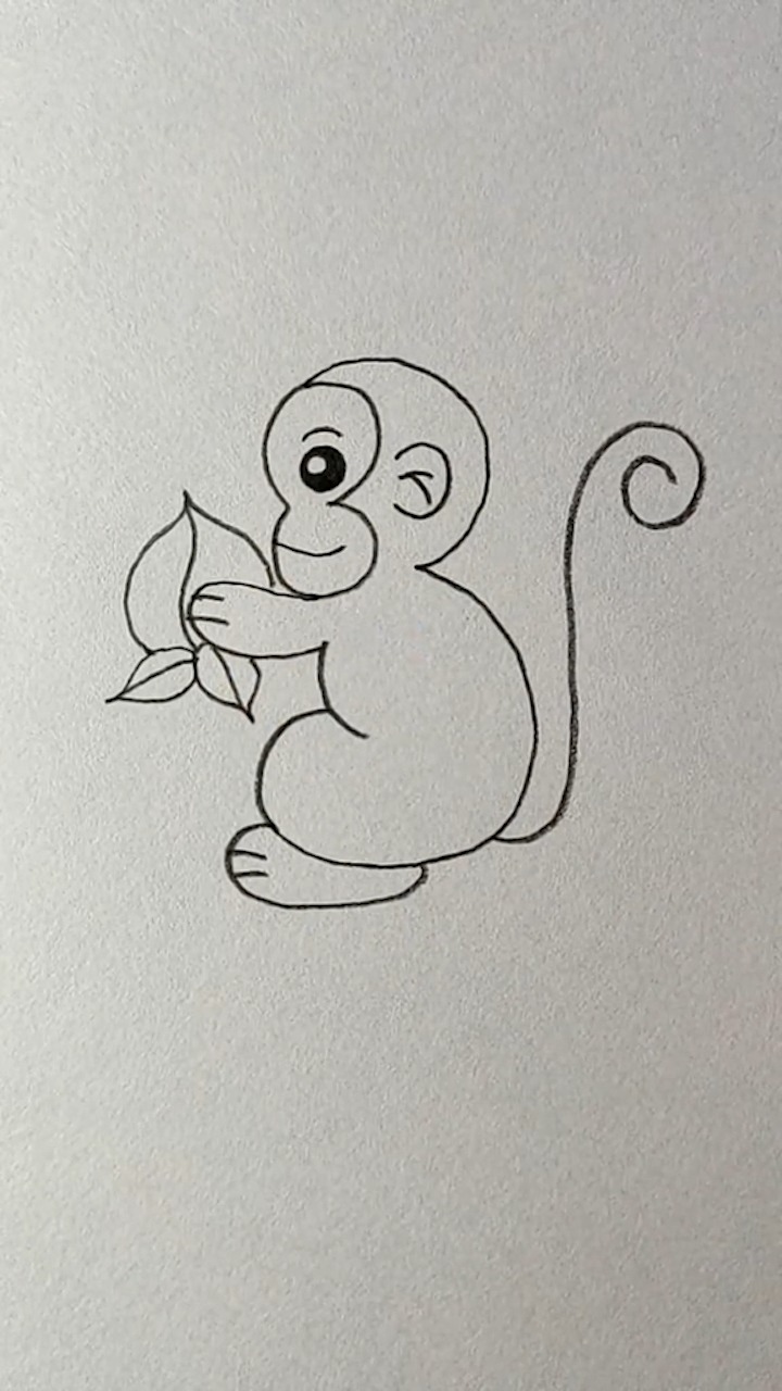 猴子抱桃子简笔画图片