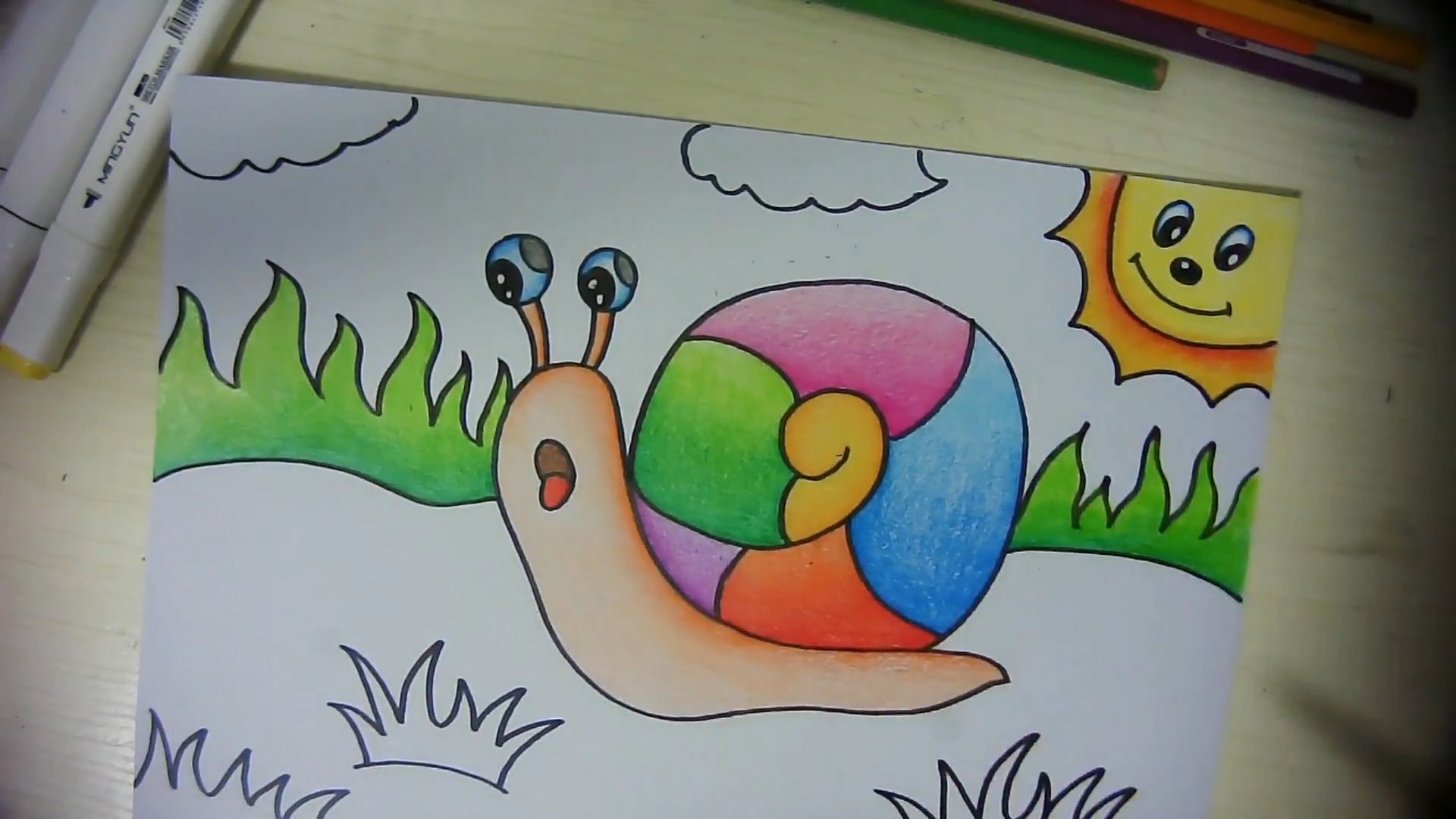 小蜗牛用彩铅如何涂色?