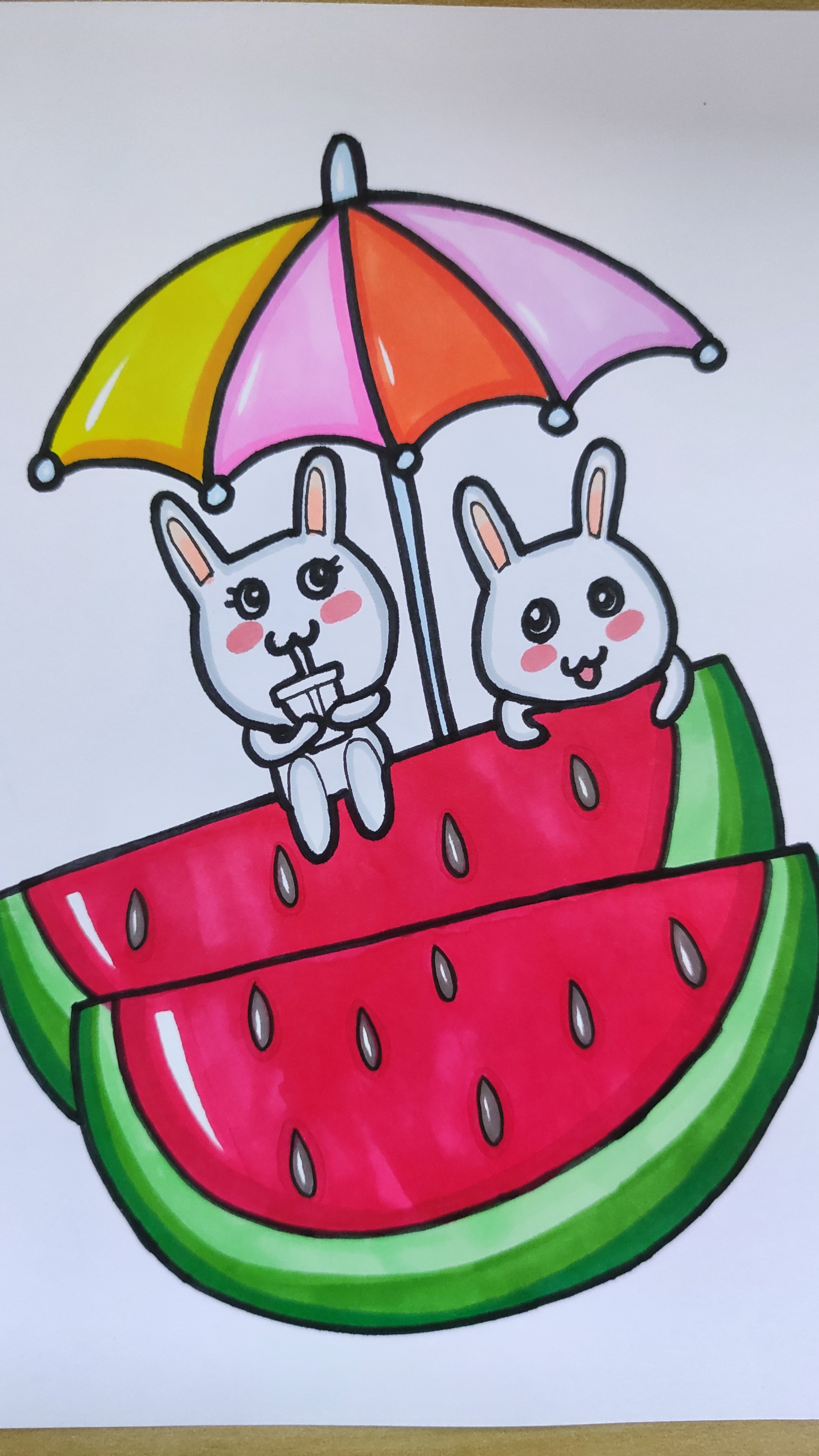 如何画吃西瓜的兔子
