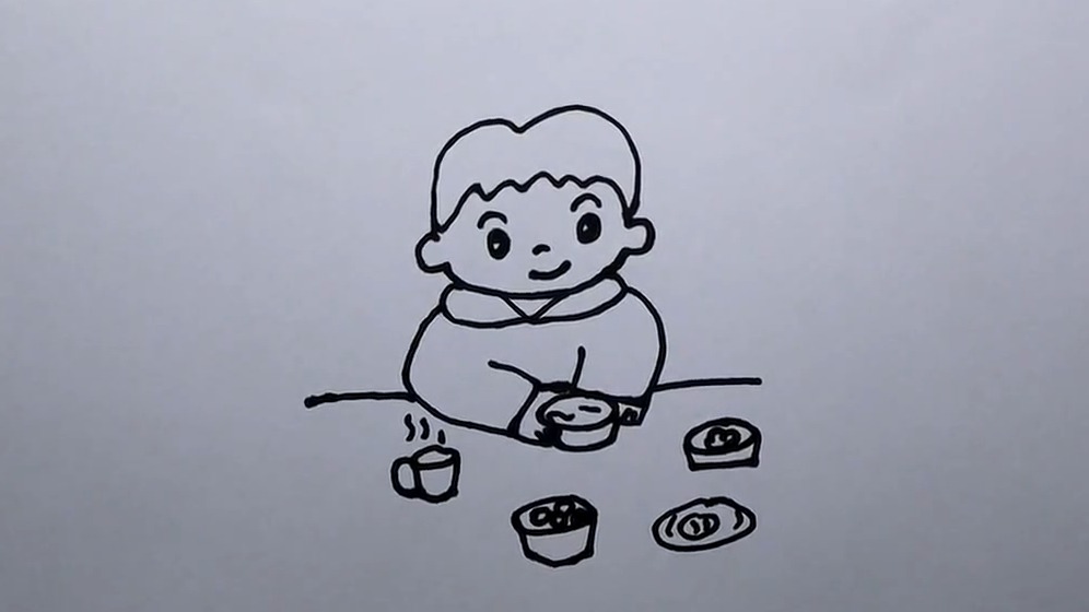 小朋友吃饭的简笔画图片