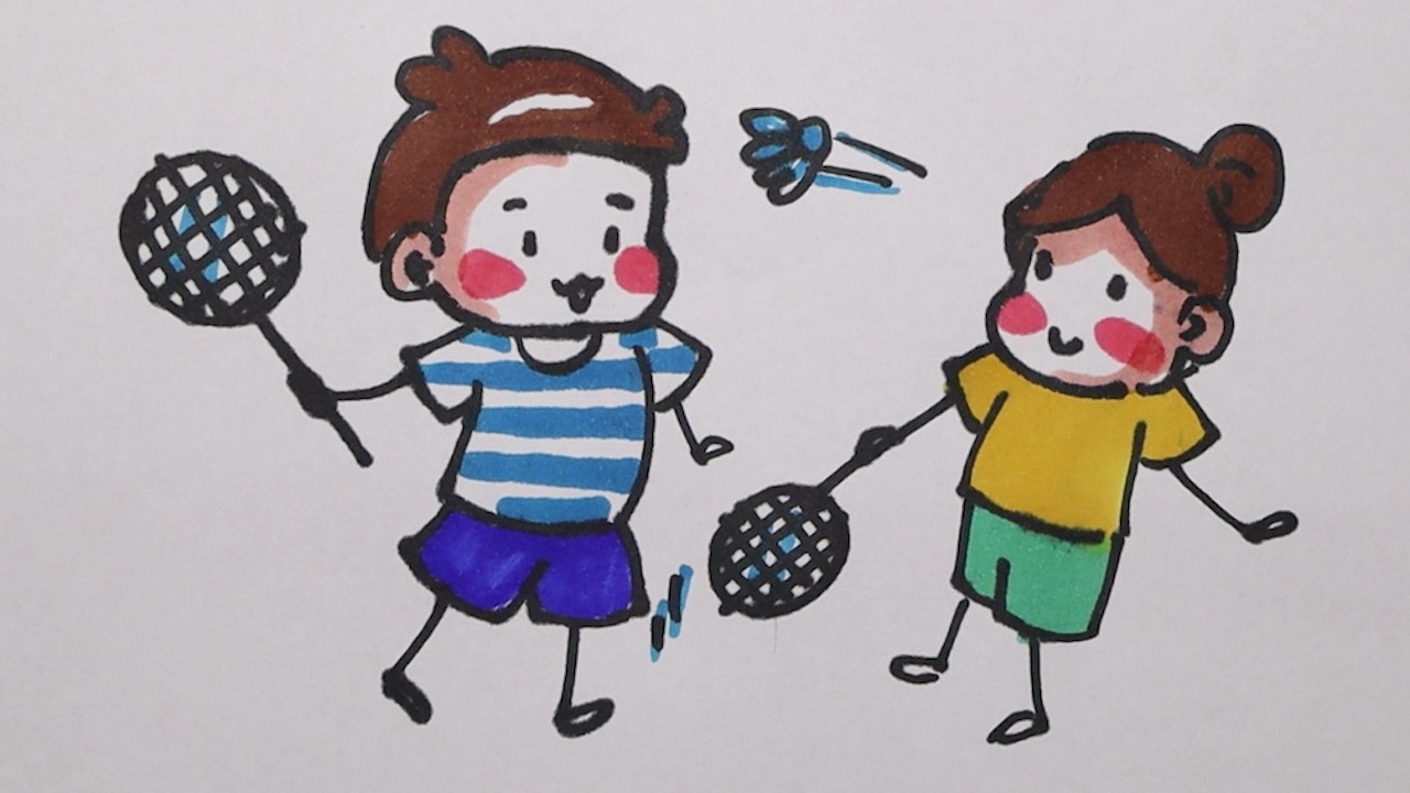 打羽毛球的小朋友怎样画?