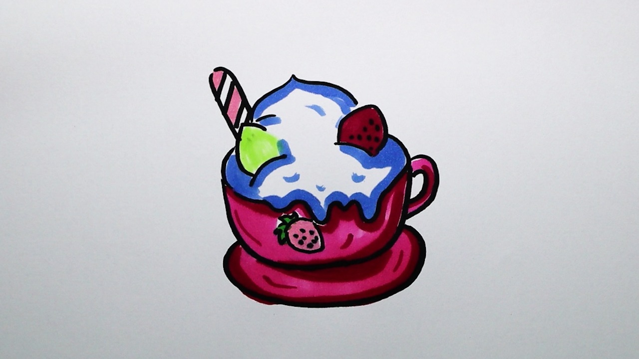 草莓味的冰淇淋怎样画?
