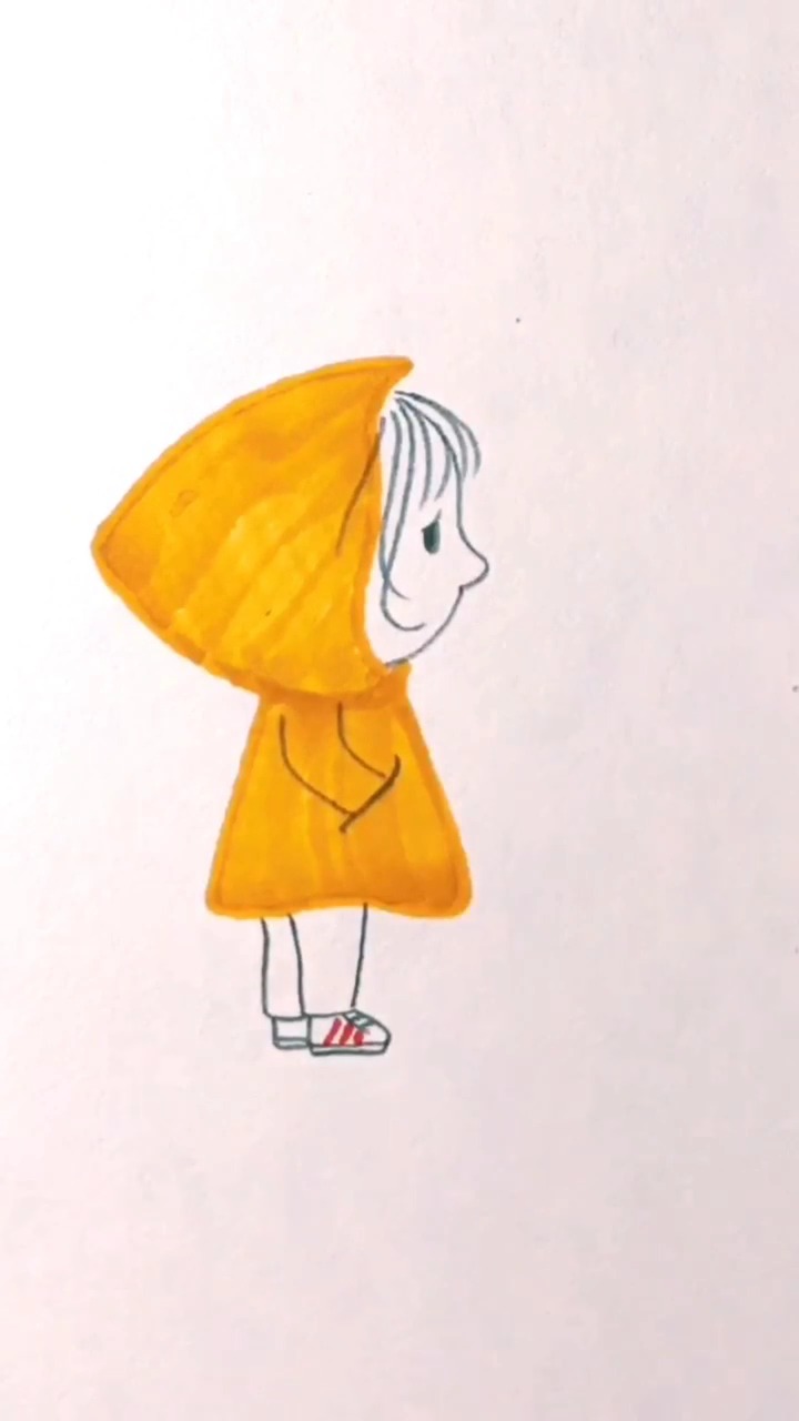 怎么画穿着雨衣的小姑娘简笔画