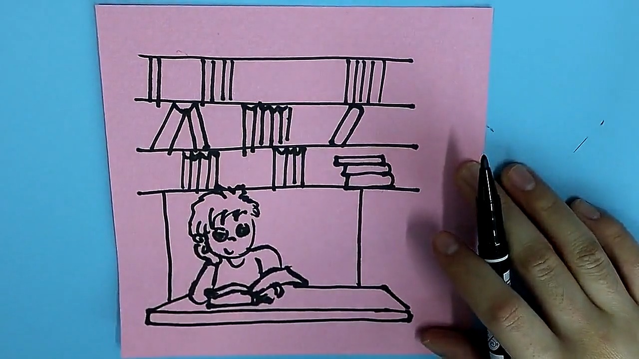 儿童简笔画图书馆看书图片