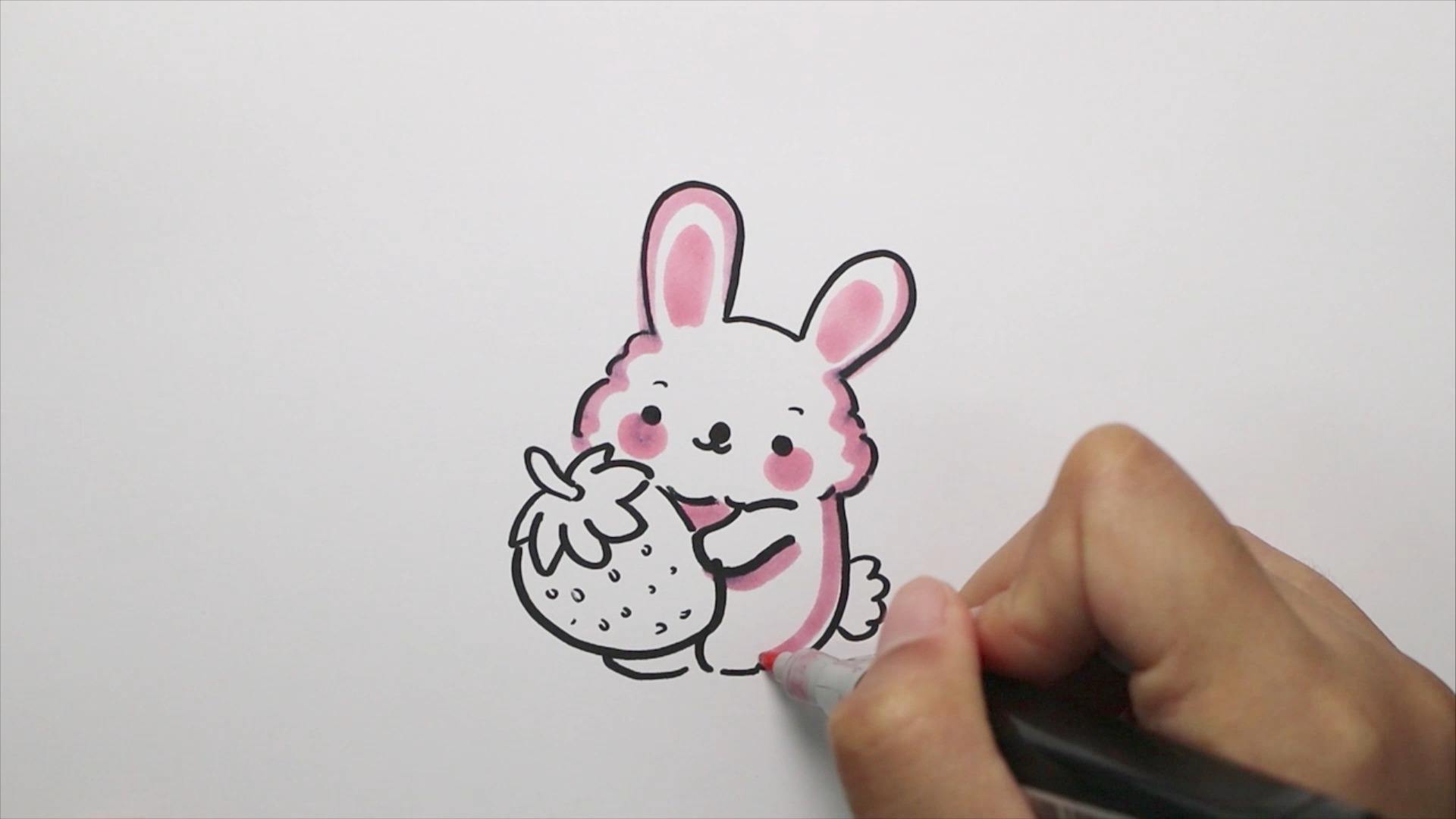 爱吃草莓的小兔子怎样画?超简单哦